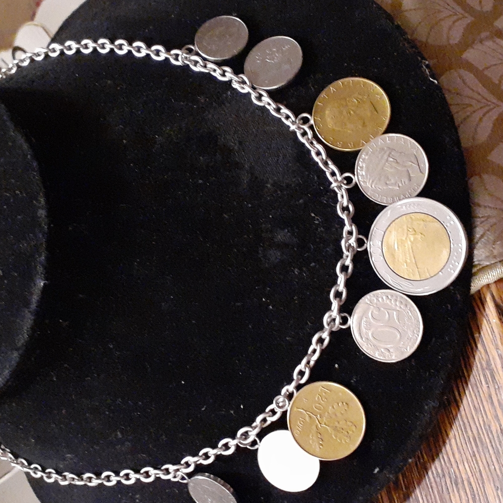 925 Silver Necklace w Variety of Italian Coins Charm Necklace NWOT